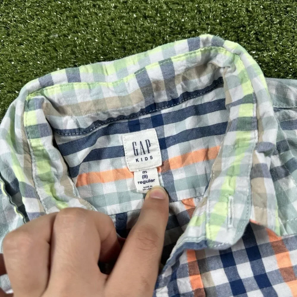 Gap Kids Boy's Long Sleeve Button-Down Plaid Shirt M (8)